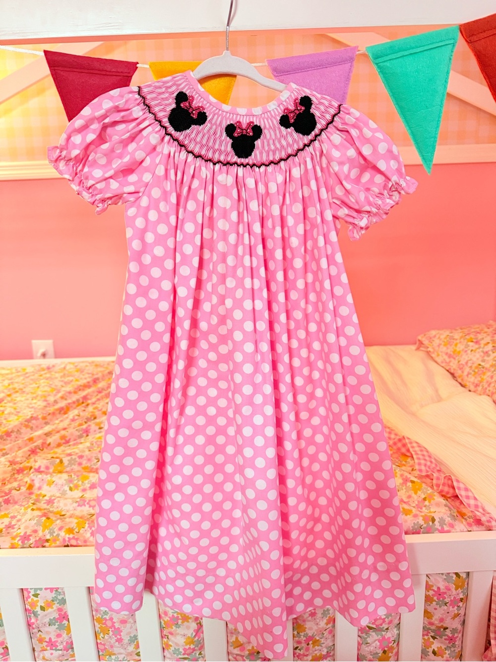 Smocked Magical Pink Polka Dot Girls Dress